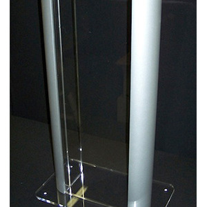 C03 Clear Contemporary Acrylic Lecture Podium – 27" School Podium with Silver Aluminum Panels