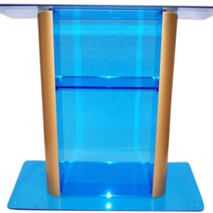 C11 Blue Contemporary Acrylic Lecture Podium – 48" University Podium with Gold Aluminum Panels