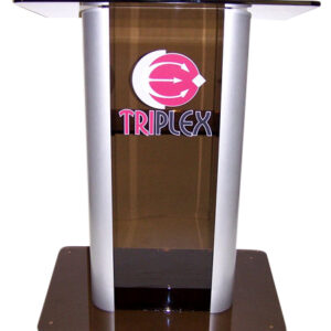 C15 Smoked Contemporary Acrylic Trade Show Podium – 36" Exhibition Stand with Silver Panels