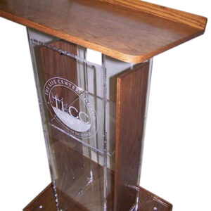 S03 Clear Standard Acrylic Campus Presentation Stand – 24" College Lectern with Golden Oak Accents