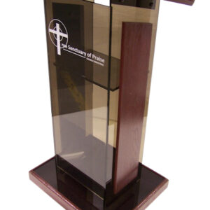 S24 Smoked Standard Acrylic Presentation Stand – 24" College Lectern with Black Cherry Accents