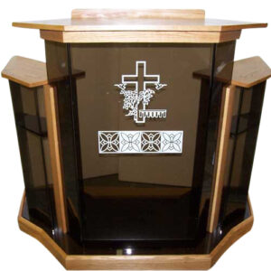 WS08 Wingstyle Acrylic Podium – Elegant Custom Church Pulpit with Wood Accents