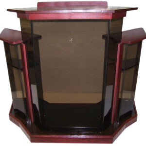 WS14 Smoked Wingstyle Acrylic Graduation Podium – 54" Ceremony Lectern with Black Cherry Accents