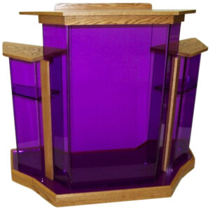 WS15 Wingstyle Acrylic Podium – Purple Church Pulpit with Golden Oak Wood Accents