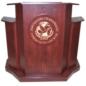 WS19 Wingstyle Wood Church Podium – All Wood Pulpit with Custom Logo Plaque