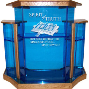 WS21 Wingstyle Acrylic Podium – Blue Church Pulpit with Golden Oak Wood Accents