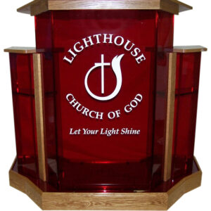 WS26 Wingstyle Acrylic Podium – Red Church Pulpit with Golden Oak Wood Accents, 54" Wide
