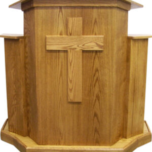 WS28 Wingstyle Podium – All Wood Church Pulpit with Golden Oak Finish and Wood Cross
