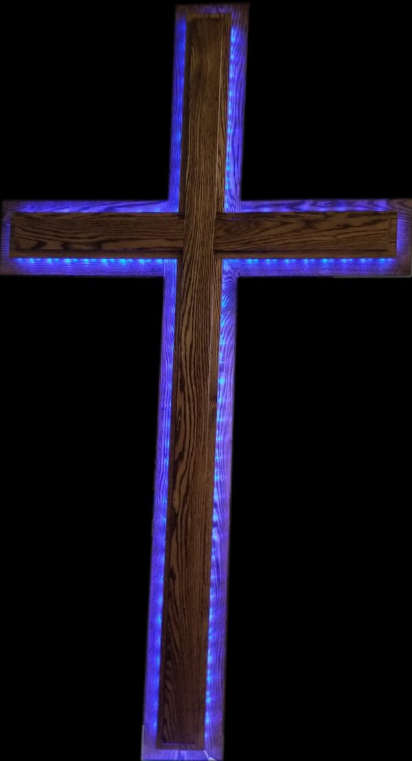 Back lighted 3 layer solid red oak wood cross - Image 4