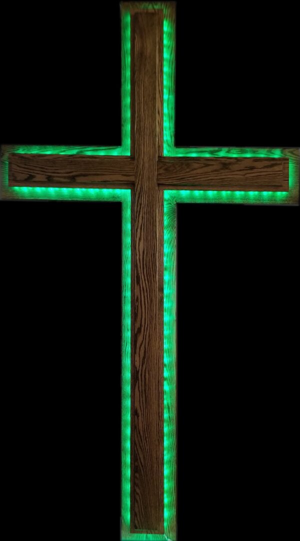 Back lighted 3 layer solid red oak wood cross - Image 3