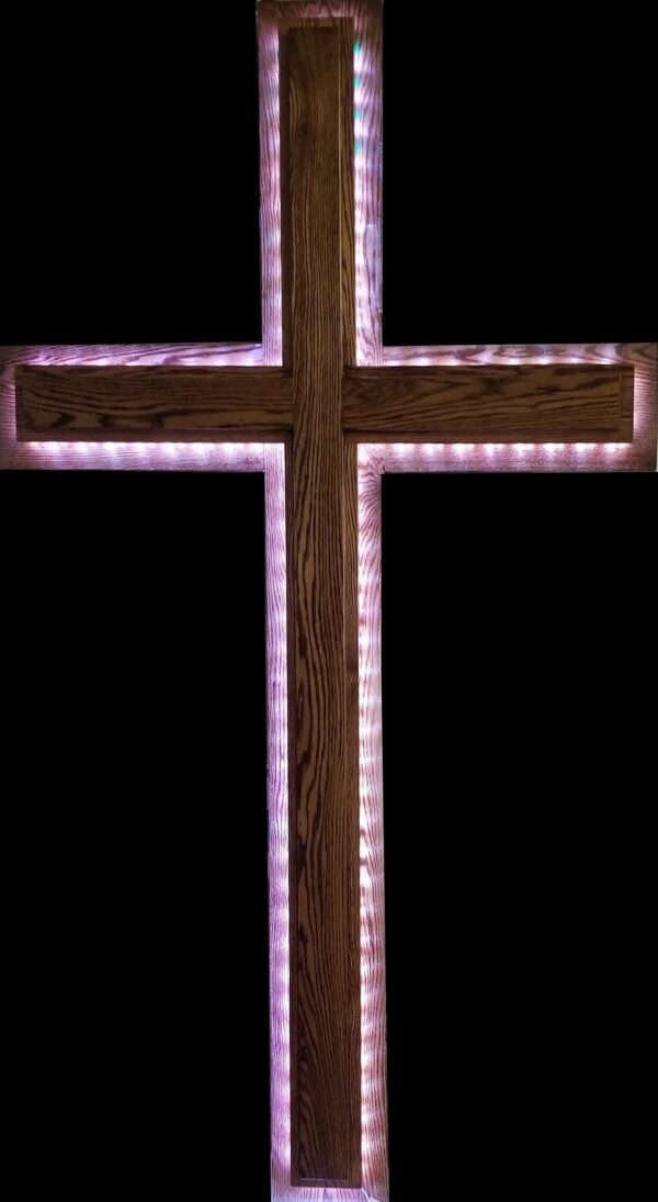 Back lighted 3 layer solid red oak wood cross - Image 2